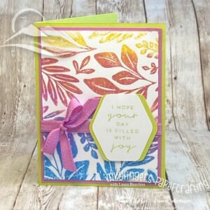Inkyfingers Tutorial: Multicoloured Background Card with Leaf Collection stamp